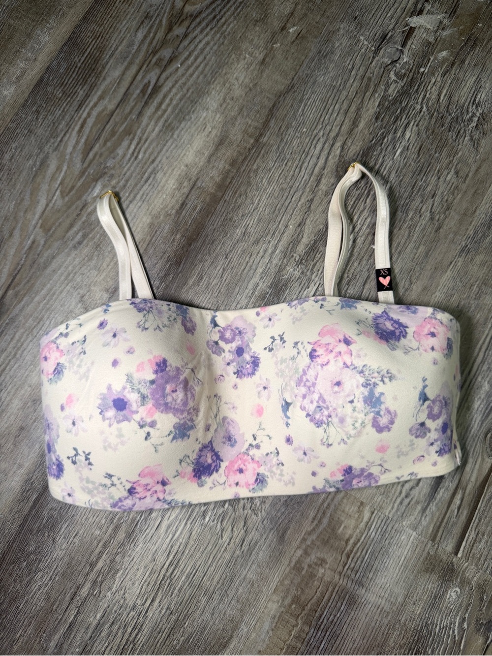 PINK Victoria's Secret Floral Bandeau Bra in White with Lavender & Pink